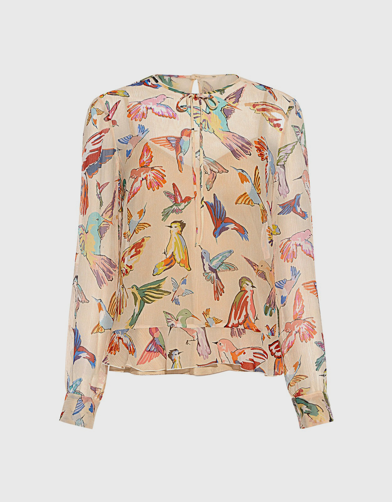 Red Valentino Hummingbird Animal-print Ruffle Silk Blouse - 38