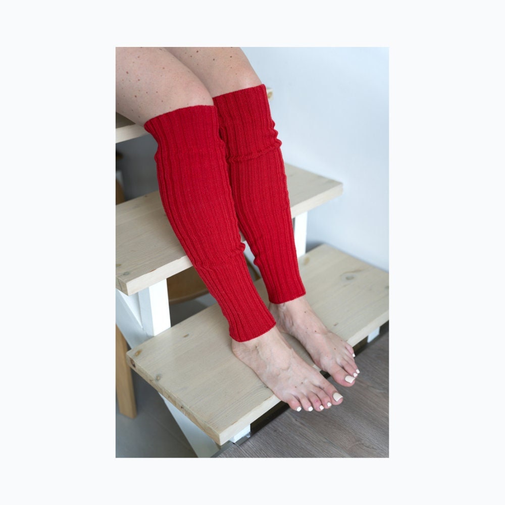 Red Woolen Footless Yoga Pilates Leg Warmens, Knitted Skin Friendly Boots Socks, Merino Wool Women Knee High Warm Socks For Her