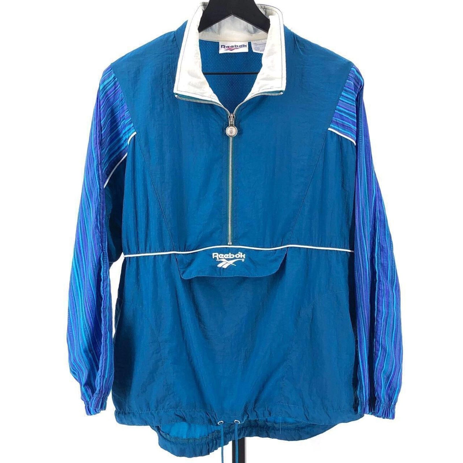 Reebok Half Zip Windbreaker Jacket 90's 1990S Vintage in Blue, Women's (Size Small)