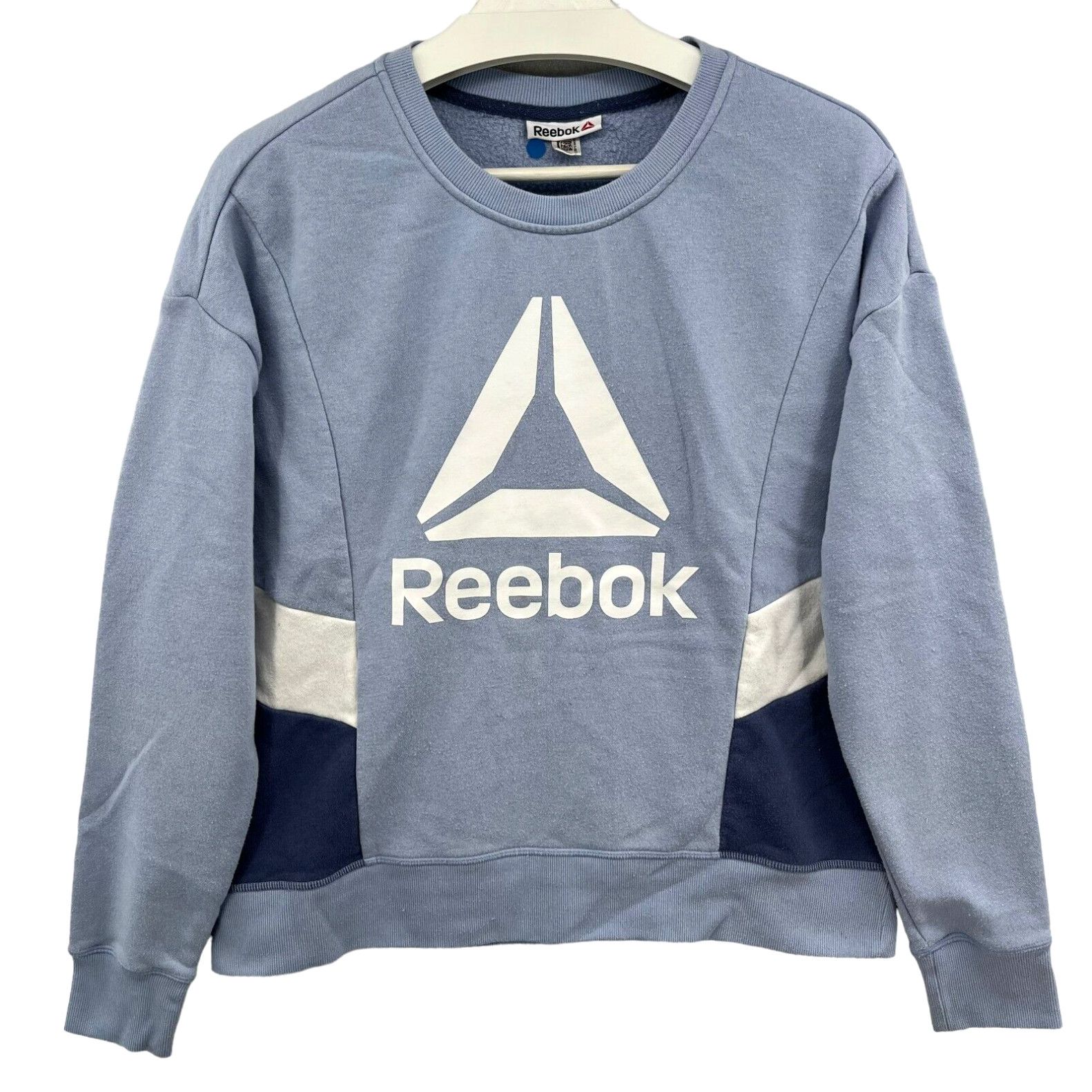 Reebok Pullover Crewneck Sweatshirt Women's Medium Comfort Colorblock Blue in White