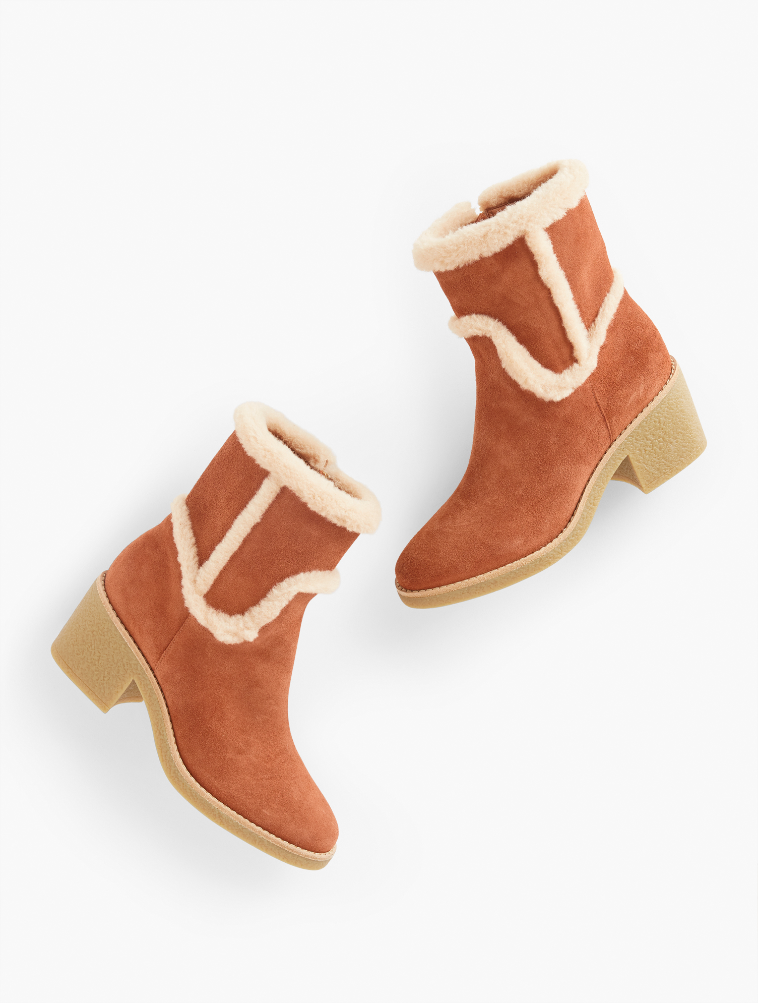 Reese Sherpa Block Heel Boots - Suede - Cognac - 7 1/2 M Talbots