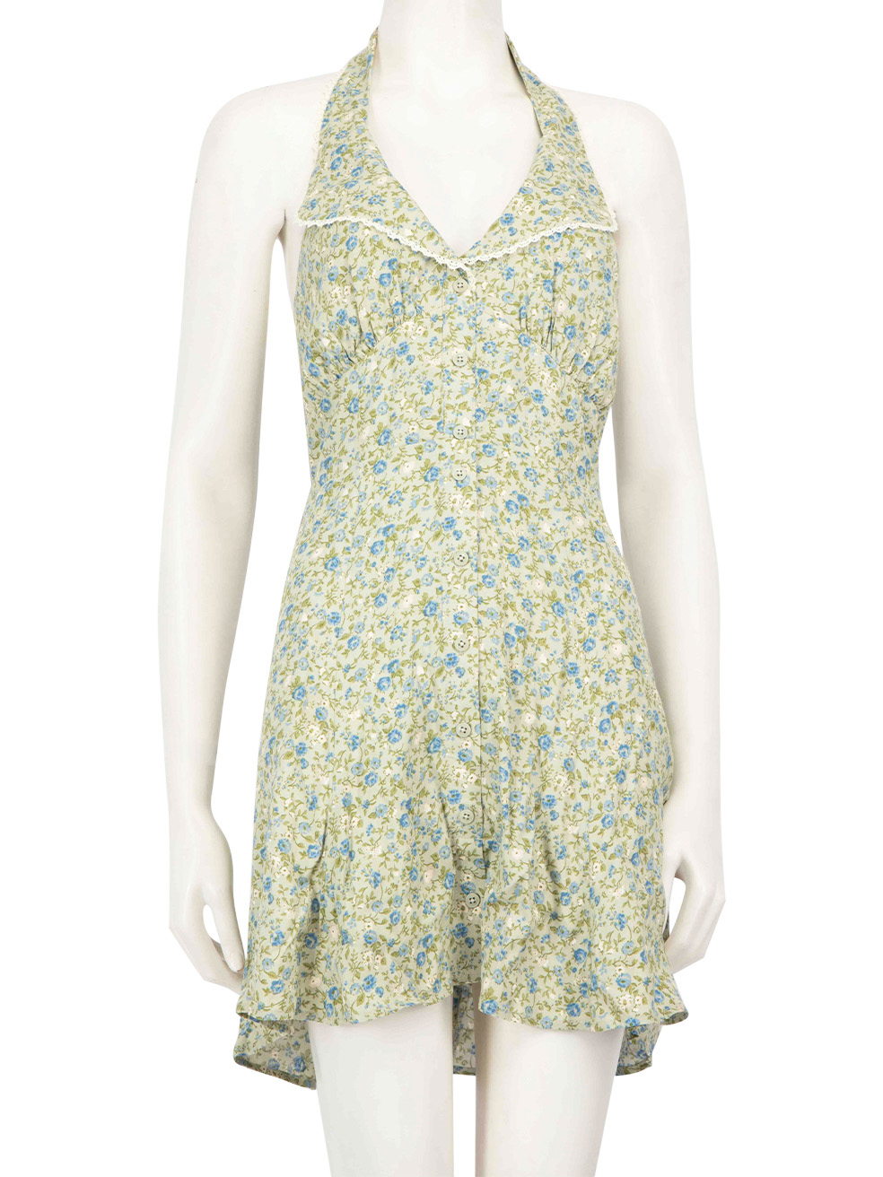 Reformation Green Floral Halter Neck Mini Dress