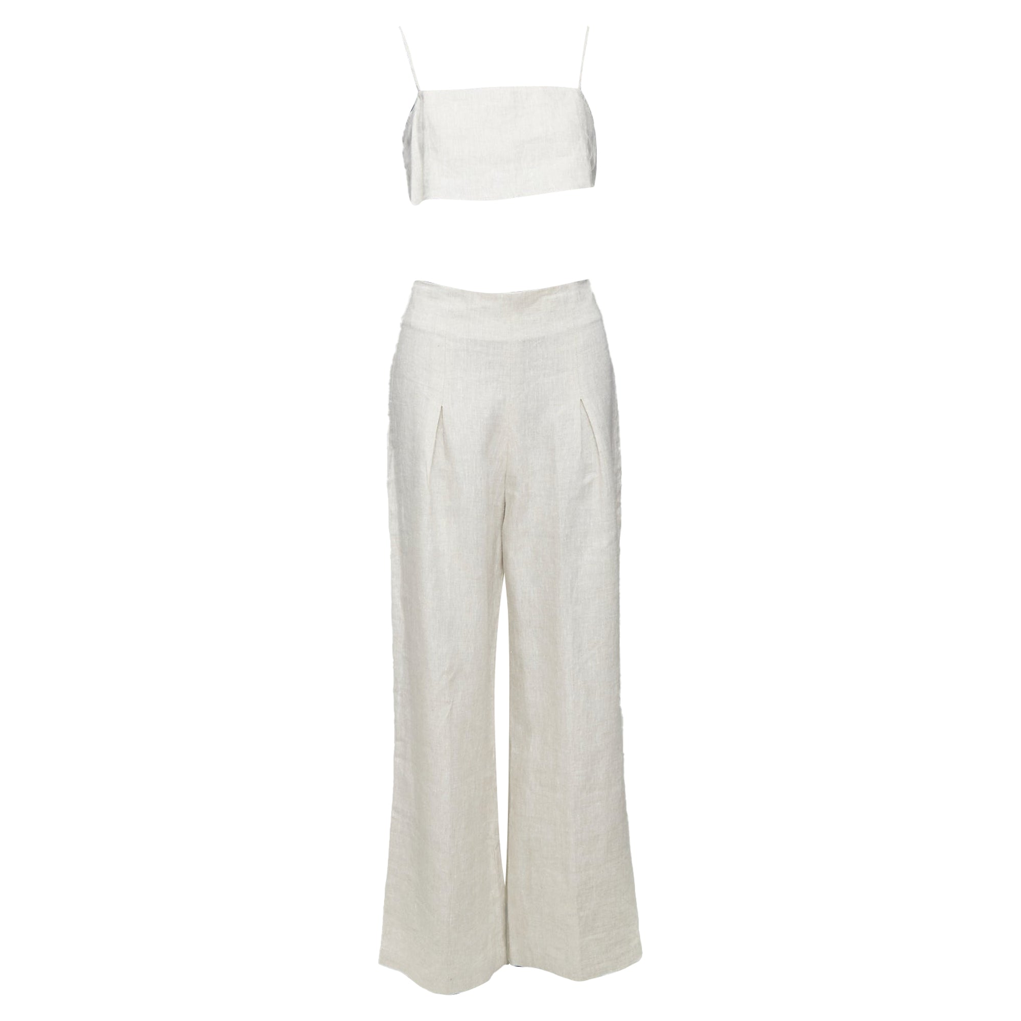 Reformation Linen Camisole Crop Top Wide Pants Set