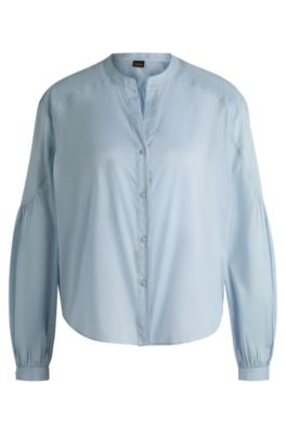 Regular-fit blouse in cotton voile with wide sleeves- Blue Women's Business Blouses size 4