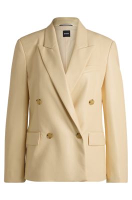 Regular-fit double-breasted blazer in faux leather- Light Beige Women's Tailored Jackets size 0