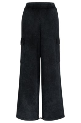 Relaxed-fit cargo tracksuit bottoms in a cotton blend- Black Women's Tracksuits size L