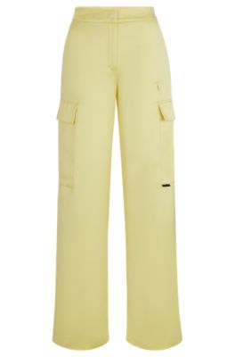 Relaxed-fit cargo trousers in satin- Light Yellow Women's Formal Pants size 12