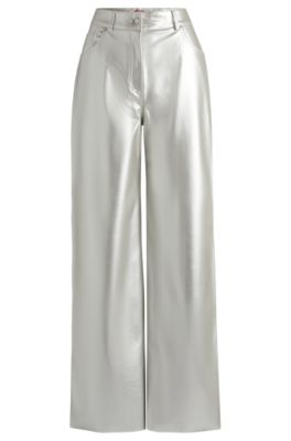 Relaxed-fit trousers in metallic faux leather- Silver Women's Formal Pants size 8