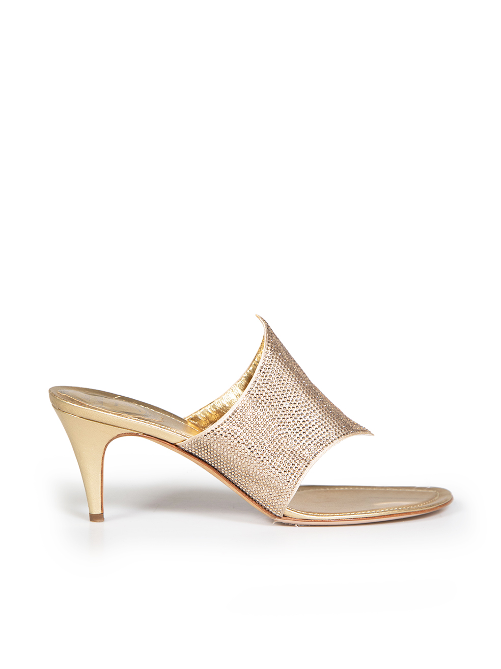 Rene Caovilla Metallic Gold Embellished Mules