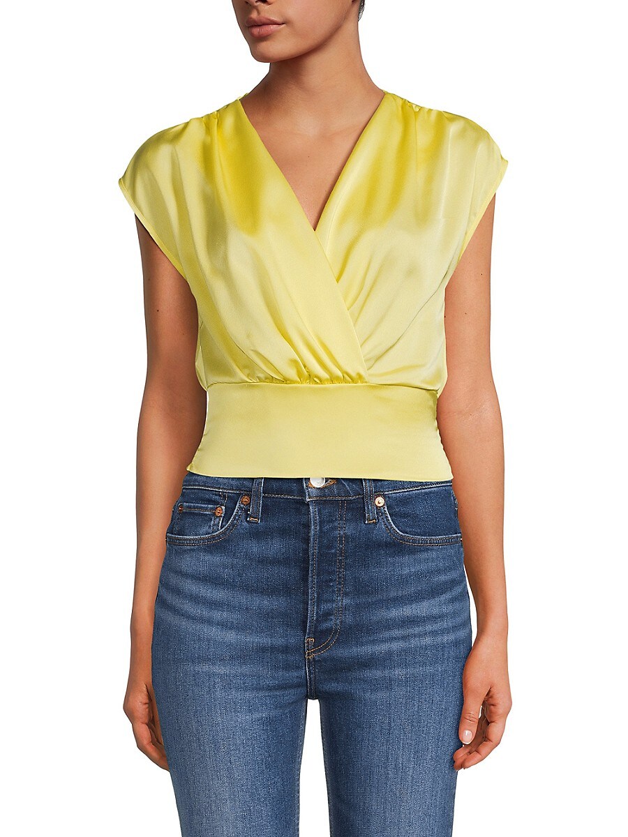 Renee C. Women's Faux Wrap Satin Top - Yellow - Size S