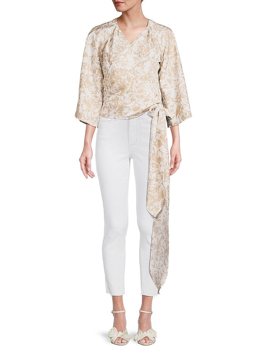 Renee C. Women's Floral Wrap Top - Beige White - Size S