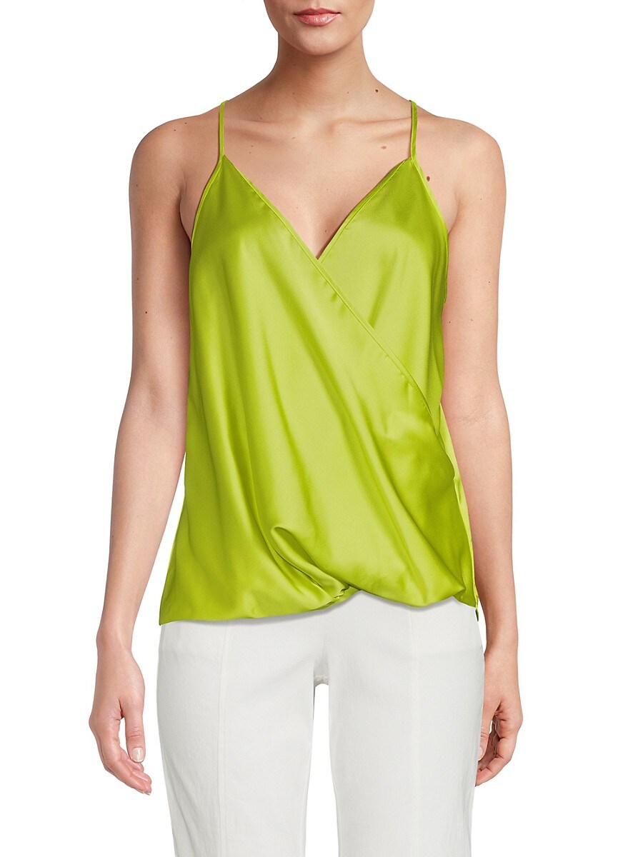 Renee C. Women's Surplice Satin Camisole Top - Citron - Size S