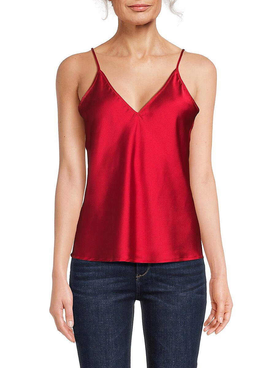 Renee C. Women's V Neck Satin Camisole Top - Red - Size S