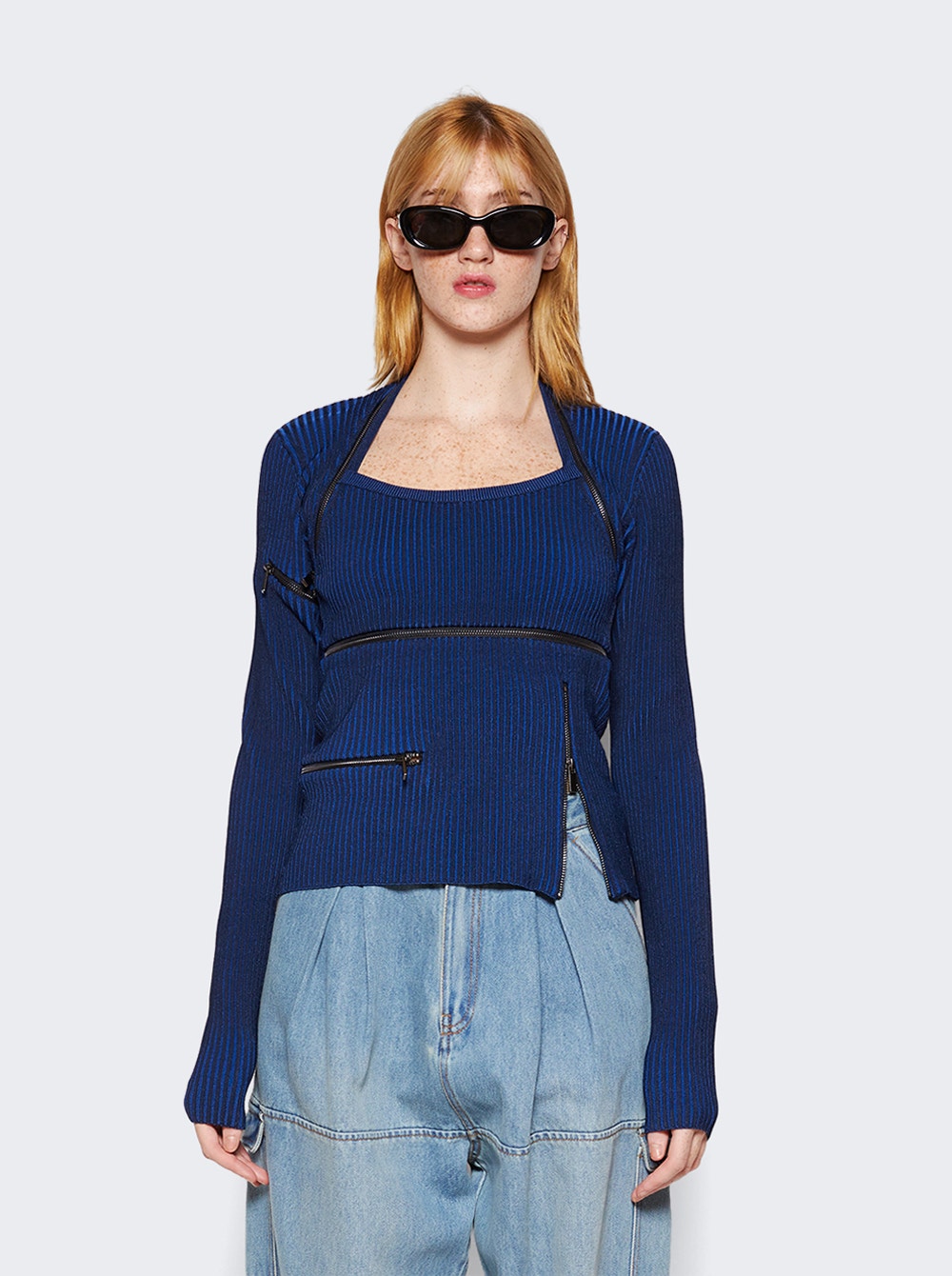 Revaler Zipper Long Sleeve Knit Top