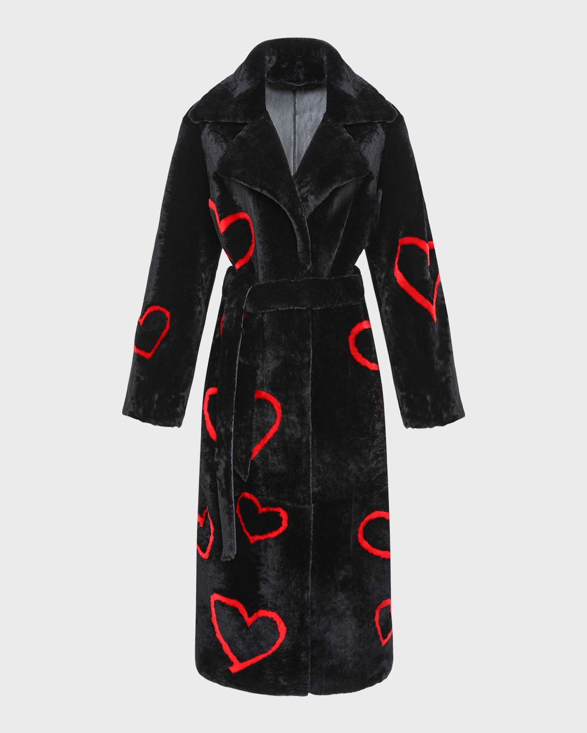 Reversible Heart Lamb Shearling Coat With Belt