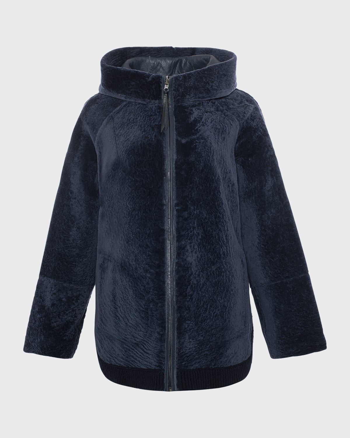 Reversible Shearling Lamb Zip Parka Jacket With Side Slits