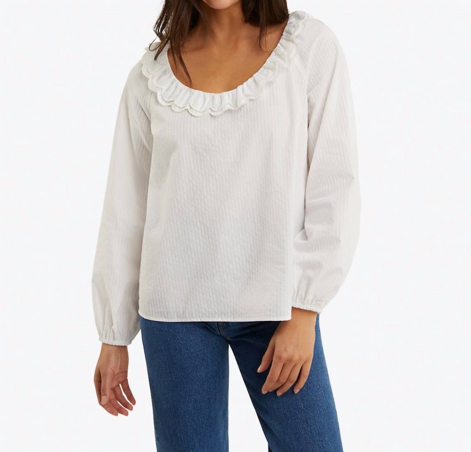 Reyna Long-Sleeve Top In White Shirting Stripe