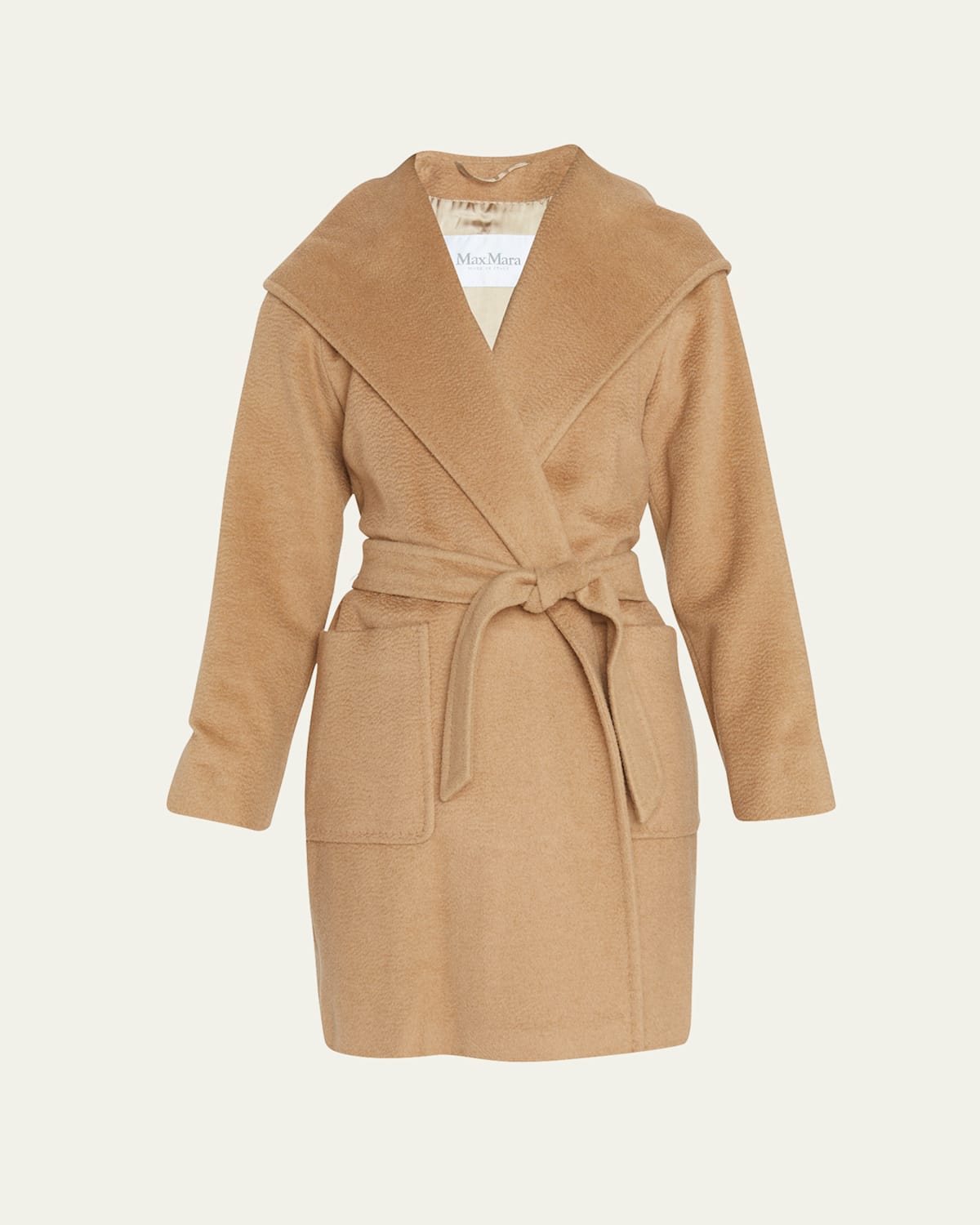 Rialto Camel Hair Belted Short Hooded Coat