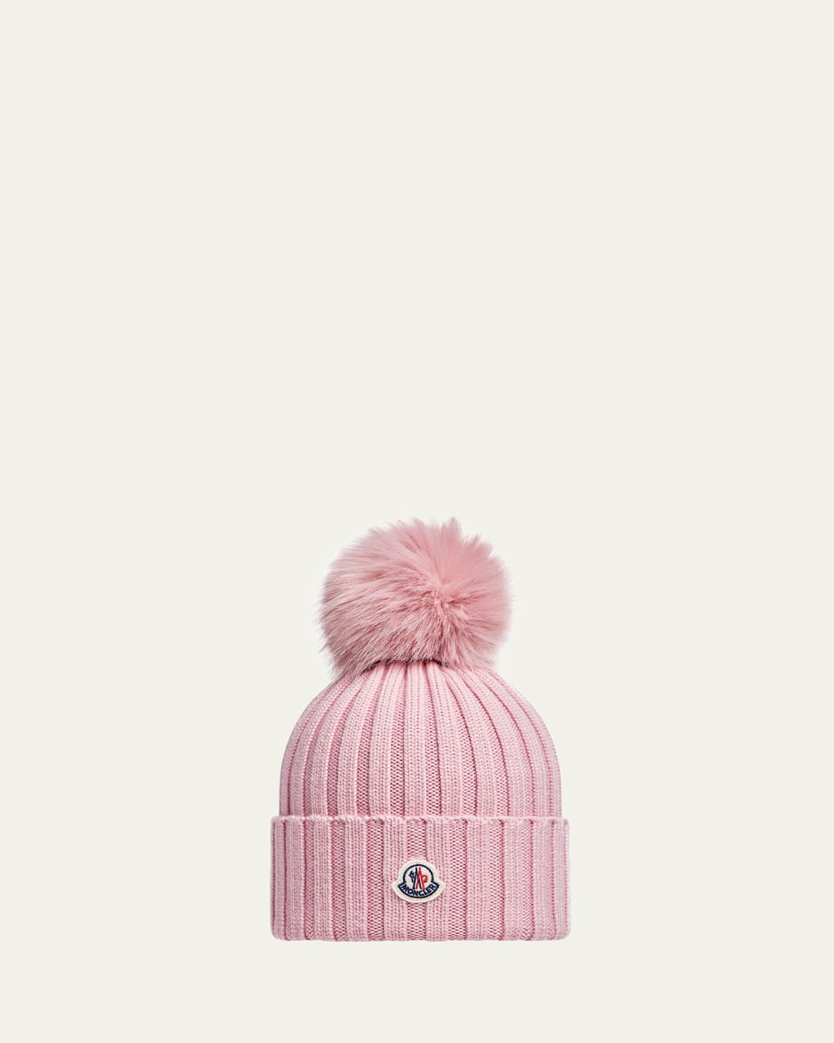 Ribbed Wool Beanie with Faux Fur Pom