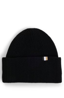 Ribbed beanie hat with signature-stripe trim- Black Women's Hats and Gloves size pcs.