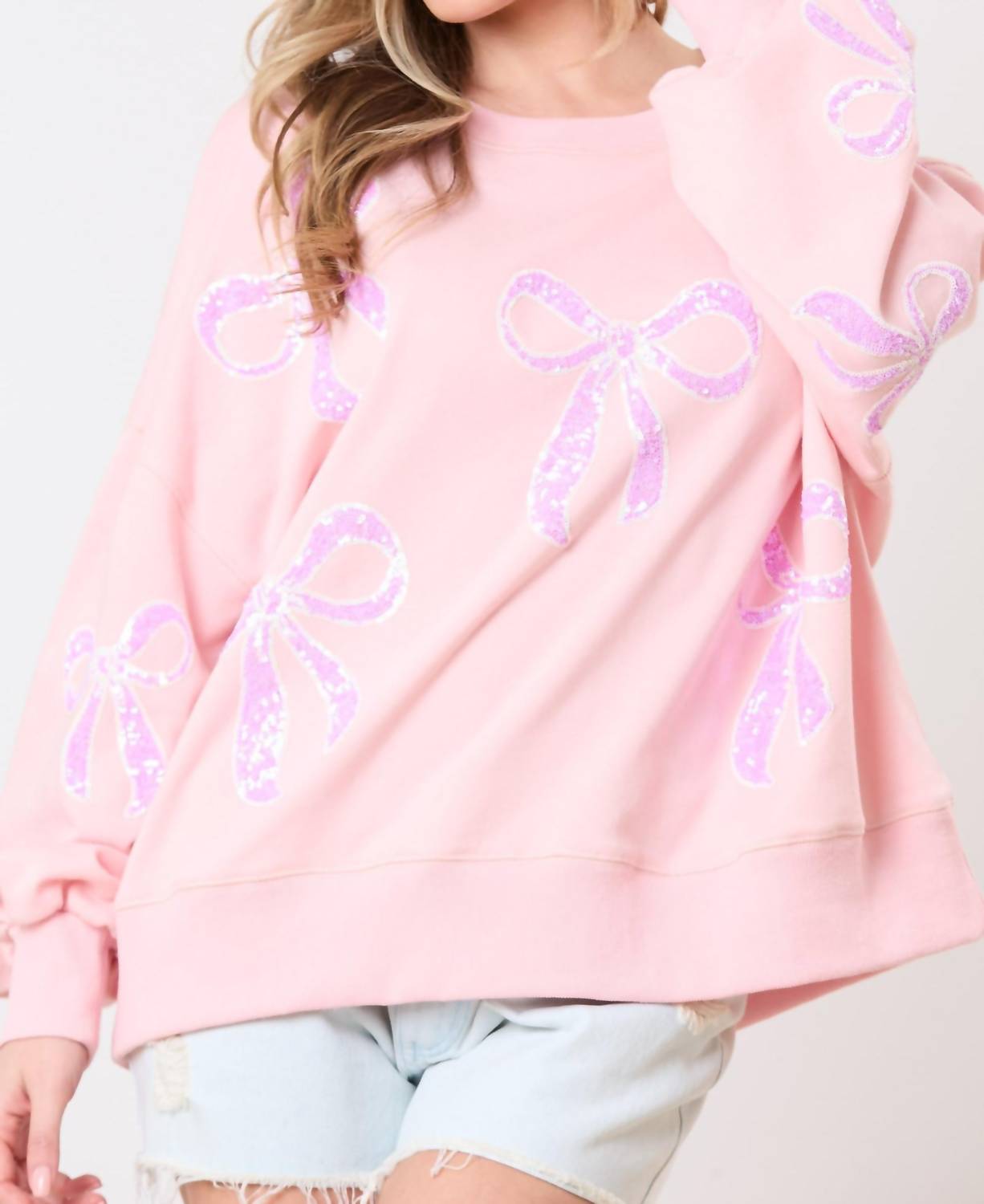 Ribbon Embroidery Sweatshirt In Pink