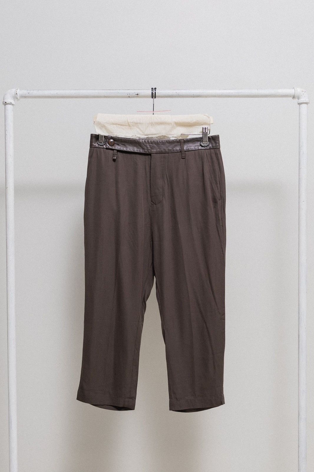 Rick Owens Ss15 "faun" Lightweight Cropped Pants With Leather Waist in Dark Dust, Women's (Size 28)