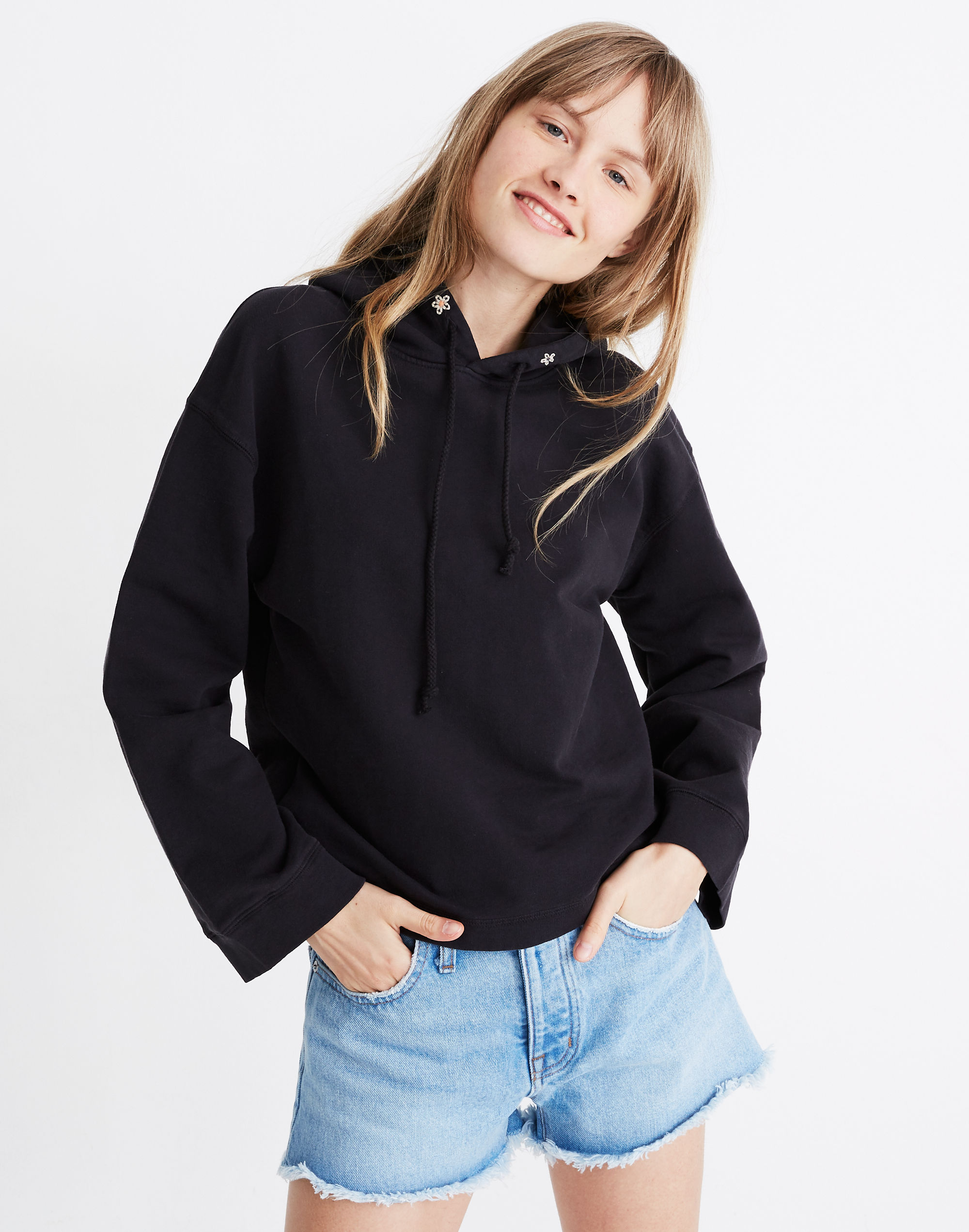 Rivet & Thread Daisy Embroidered Hoodie Crop Sweatshirt