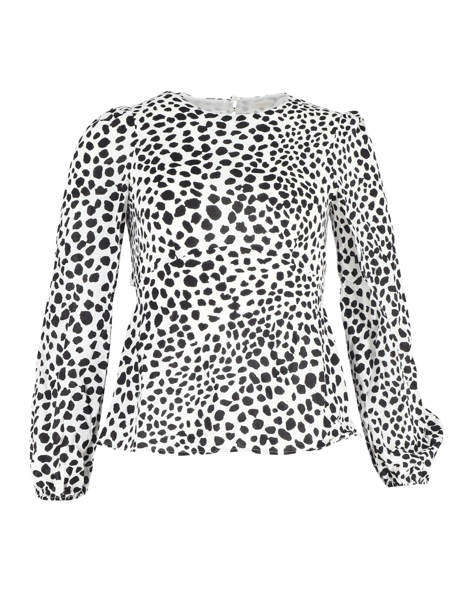 Rixo Animal-Print Long-Sleeve Top in White and Black Polyester