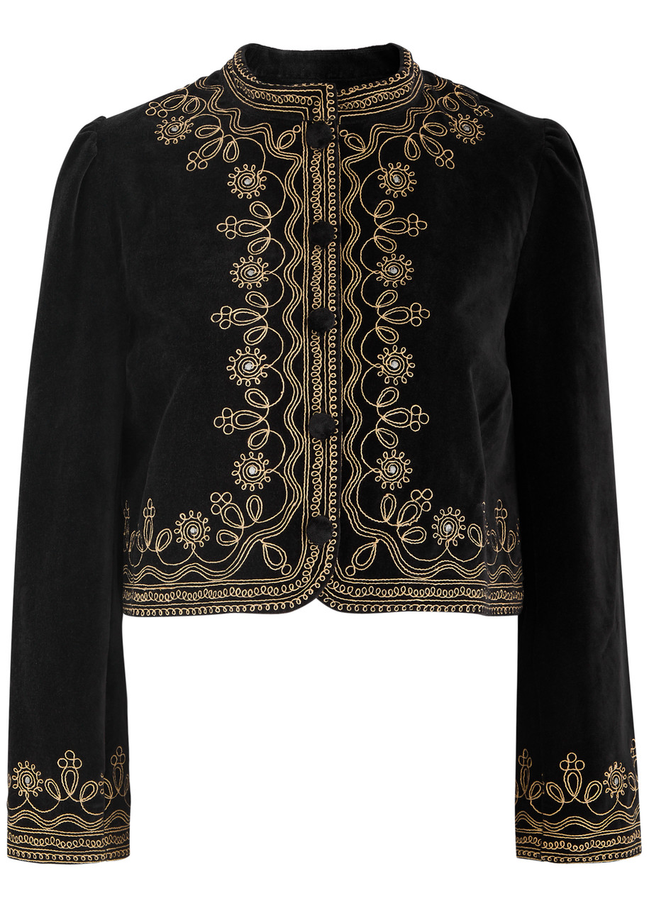 Rixo Denver Embroidered Velvet Jacket - Black - 8 (UK8 / S)