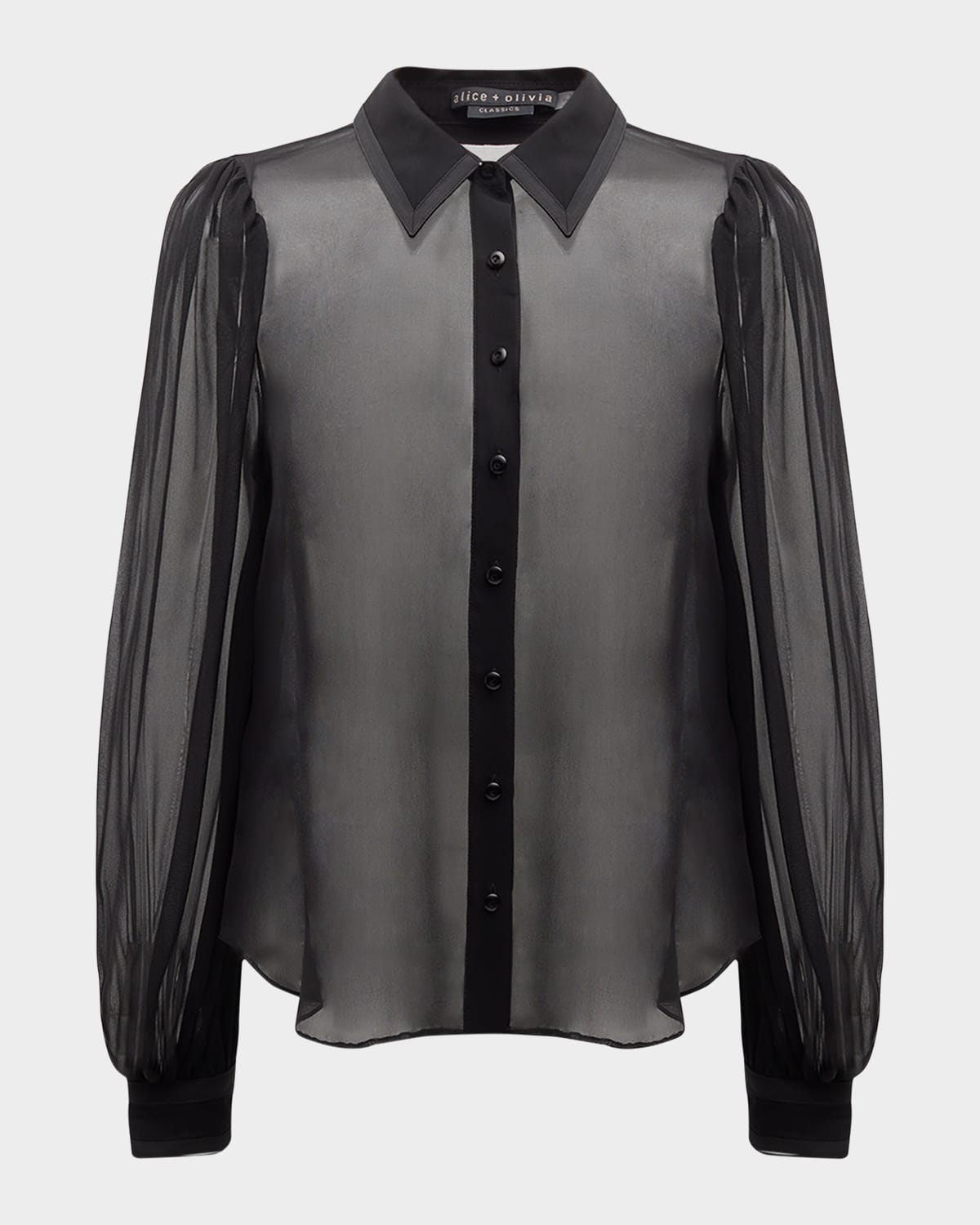 Roanne Sheer Blouson-Sleeve Button-Front Shirt