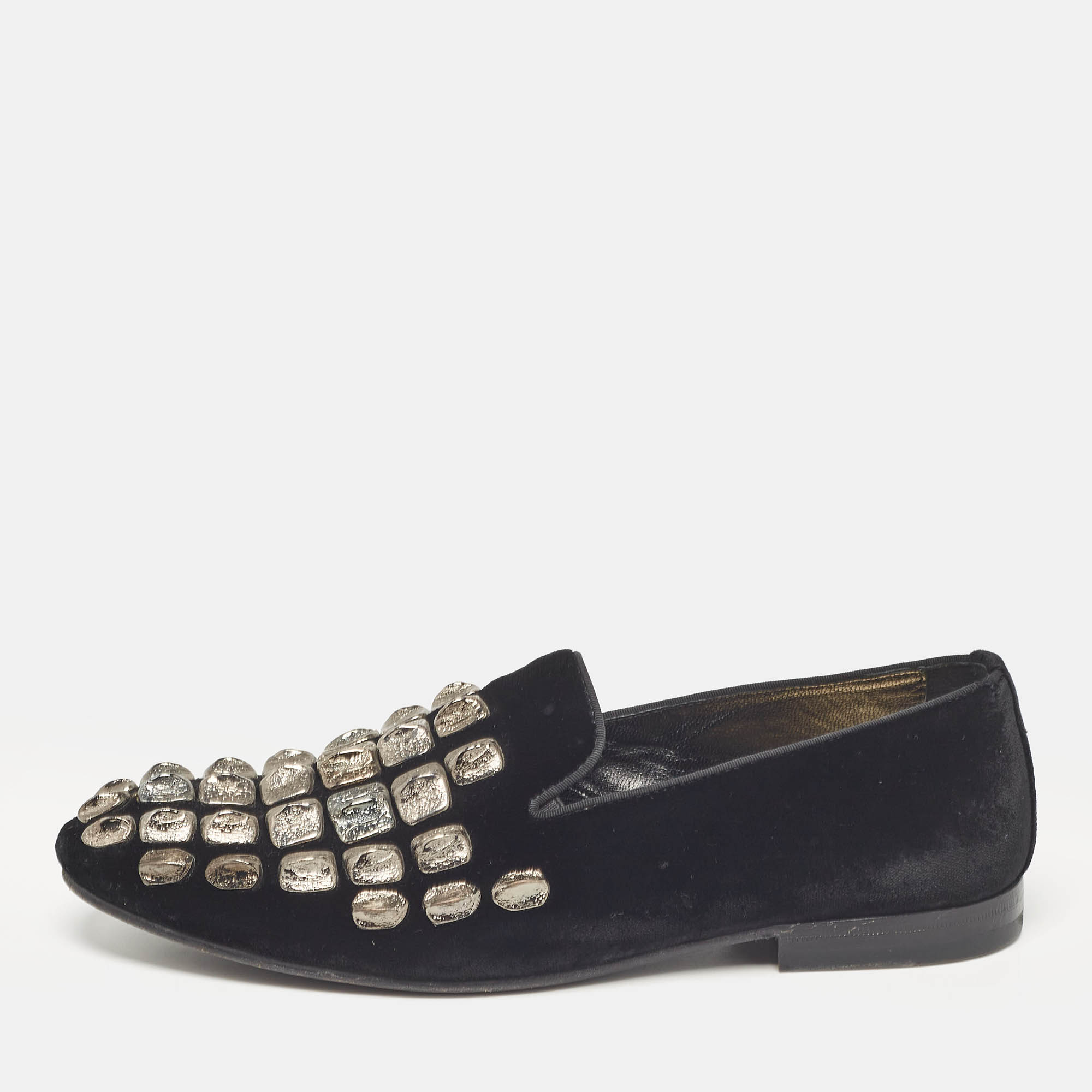 Roberto Cavalli Black Velvet Embellished Slip On Loafers Size 40