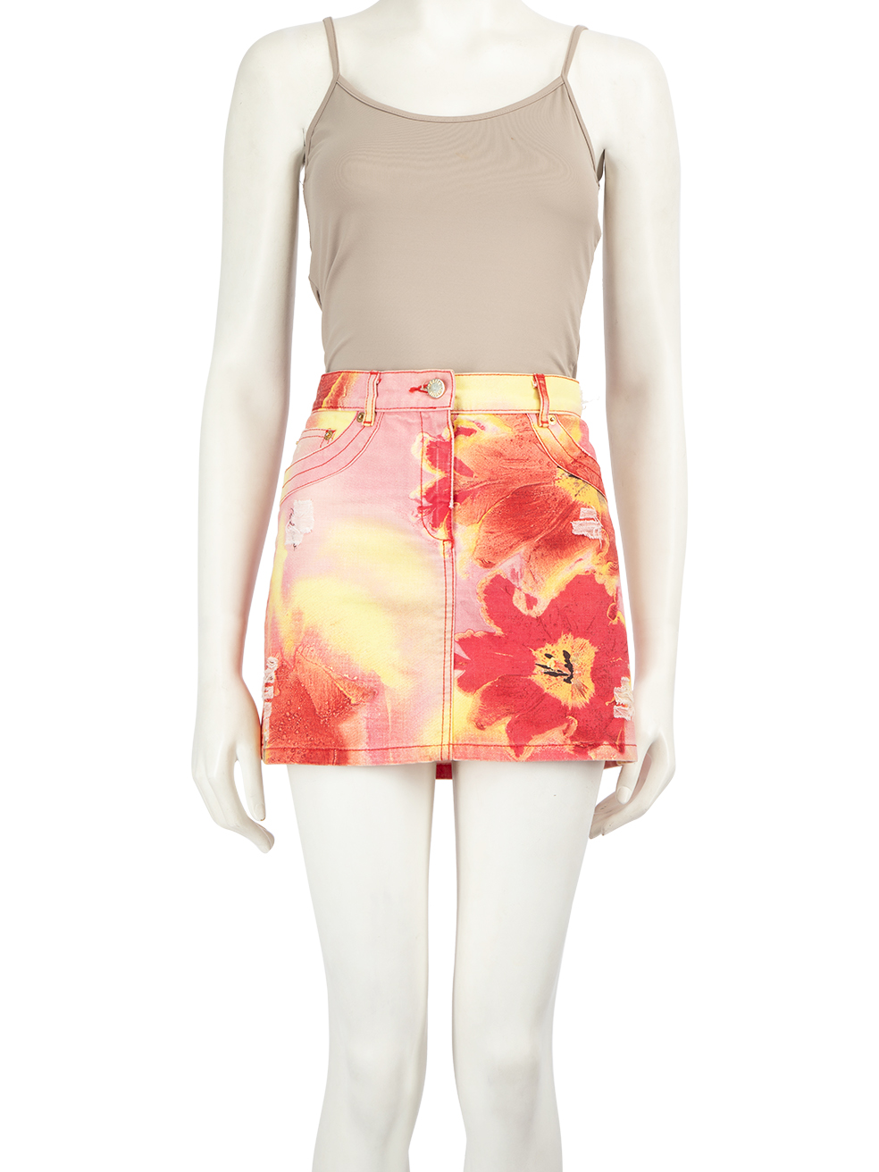 Roberto Cavalli Pink Denim Floral Printed Skirt