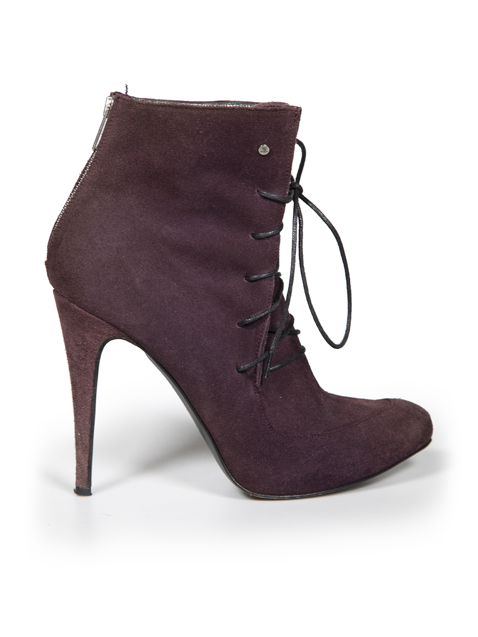 Roberto Cavalli Purple Suede Lace Up Ankle Boots