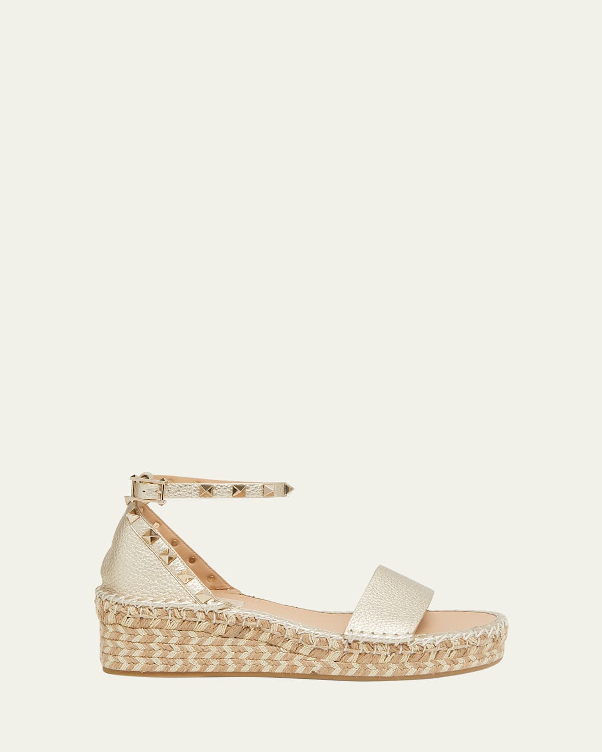 Rockstud Metallic Ankle-Strap Flatform Espadrilles