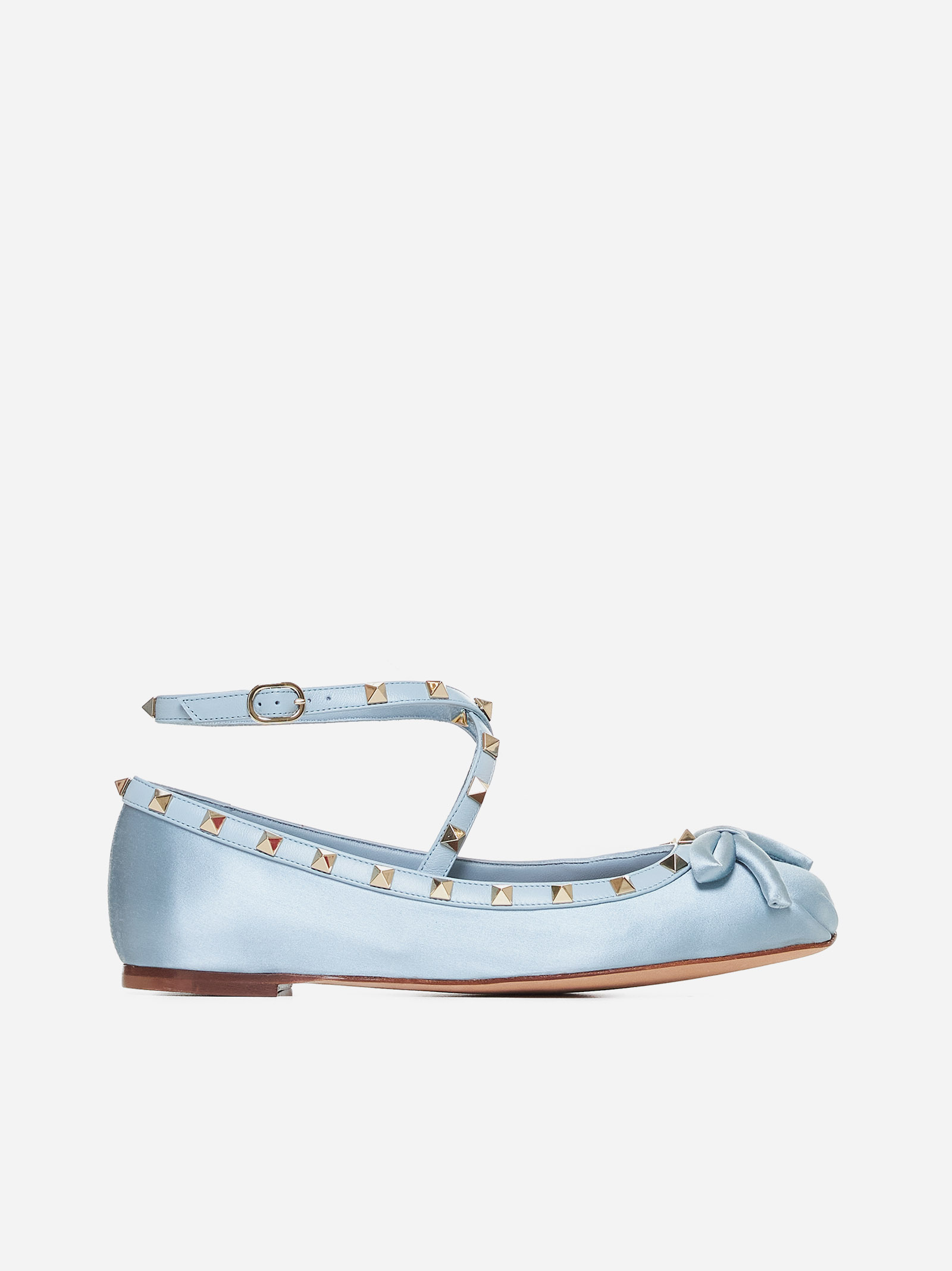 Rockstud satin ballet flats