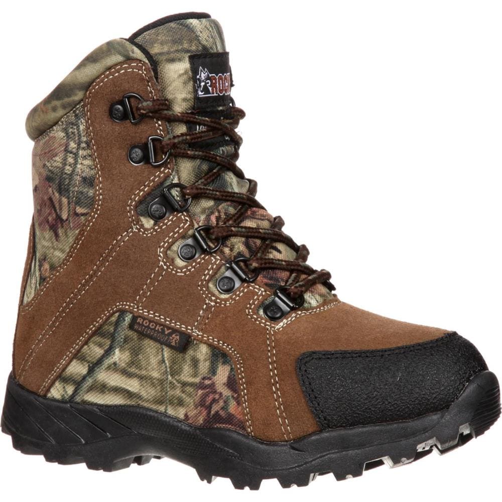 Rocky Youth Unisex Brown and Mossy Oak Bu Country Waterproof Boots Size: 2 Medium Leather | FQ0003710ME 020