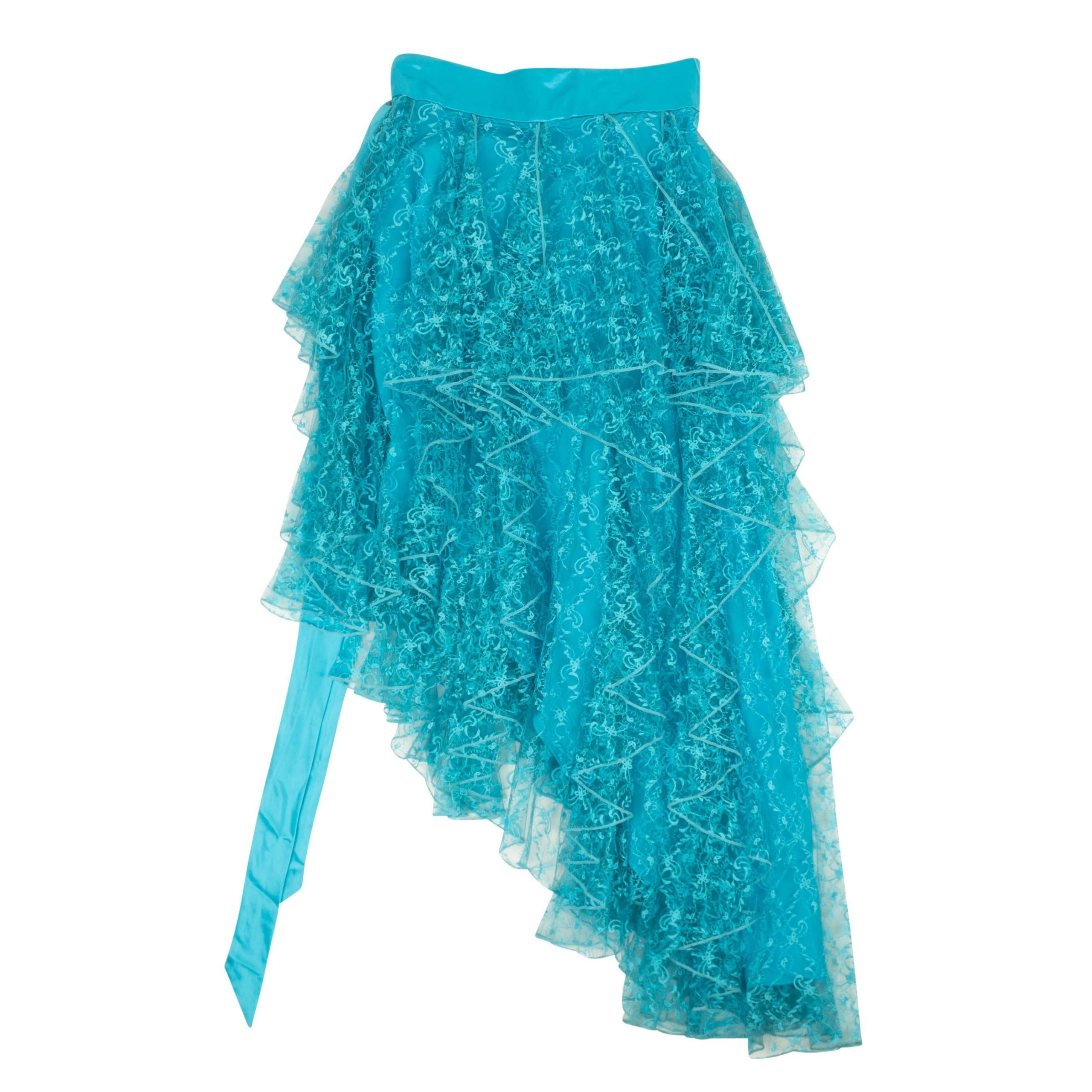 Rodarte Teal Floral Lace Asymmetrical Skirt Size 2/38, Women's