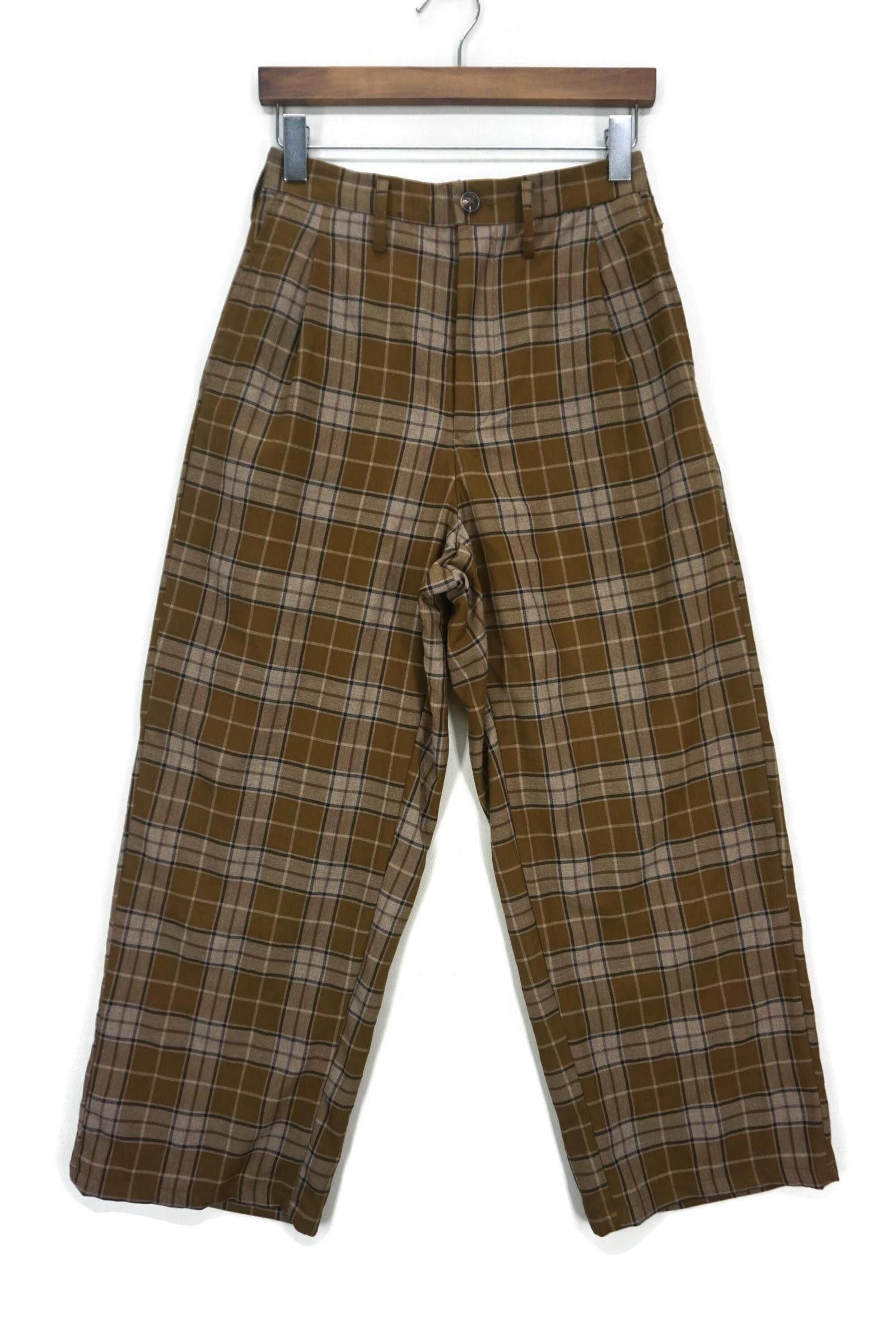 Rodeo x Workers Plaid Cropped Pants Size 26X26 Junred High Waist Wide Leg in Brown, Women's