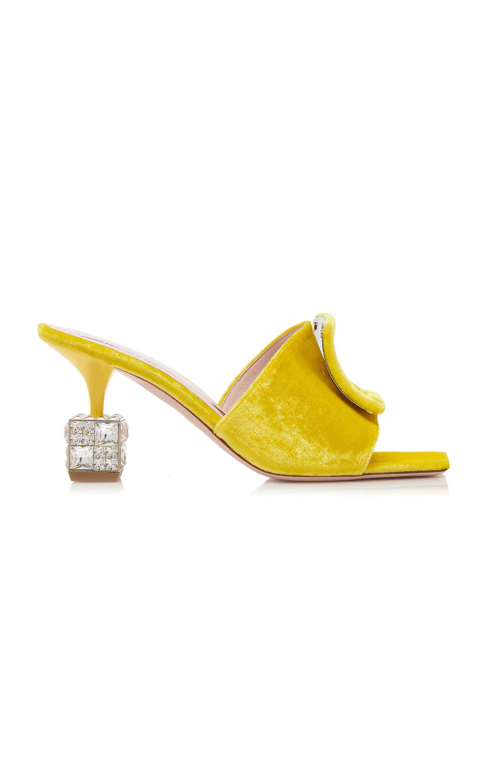 Roger Vivier - Embellished-Cube Heel Velvet Mules - Yellow - IT 37 - Moda Operandi