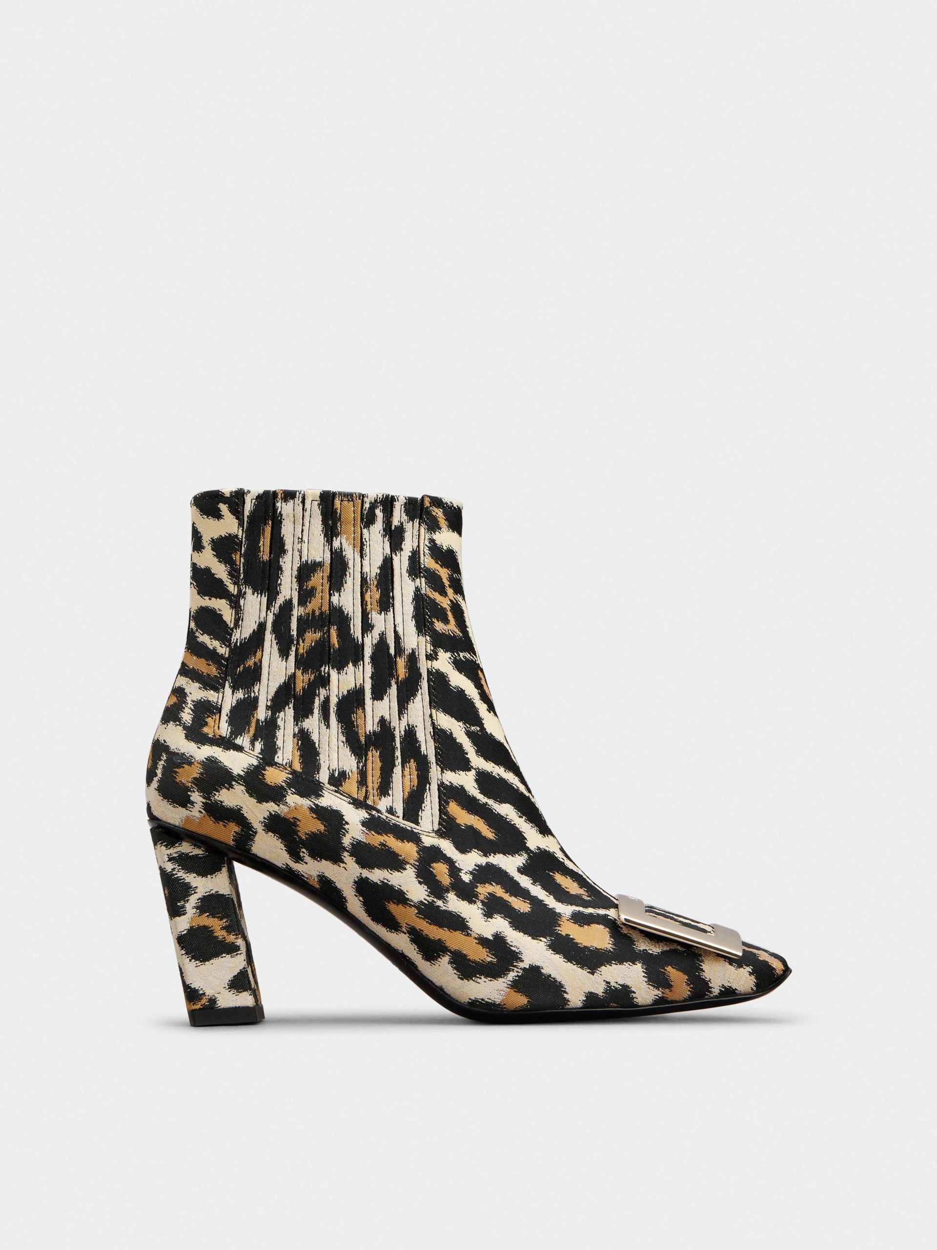 Roger Vivier O1S22I1N0824 Leopard Jacquard Chelsea Boots In Beige/black, Women's (Size 10)