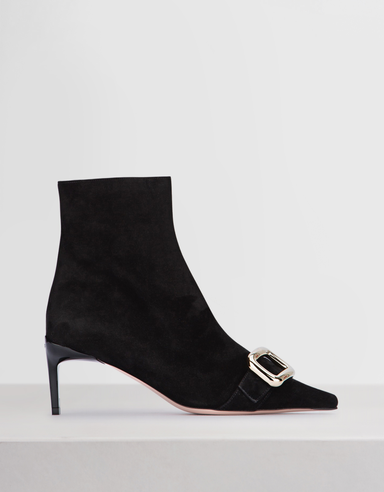 Roger Vivier Viv' Canard Suede Metal Buckle Mid-Heeled Ankle Boots - 36