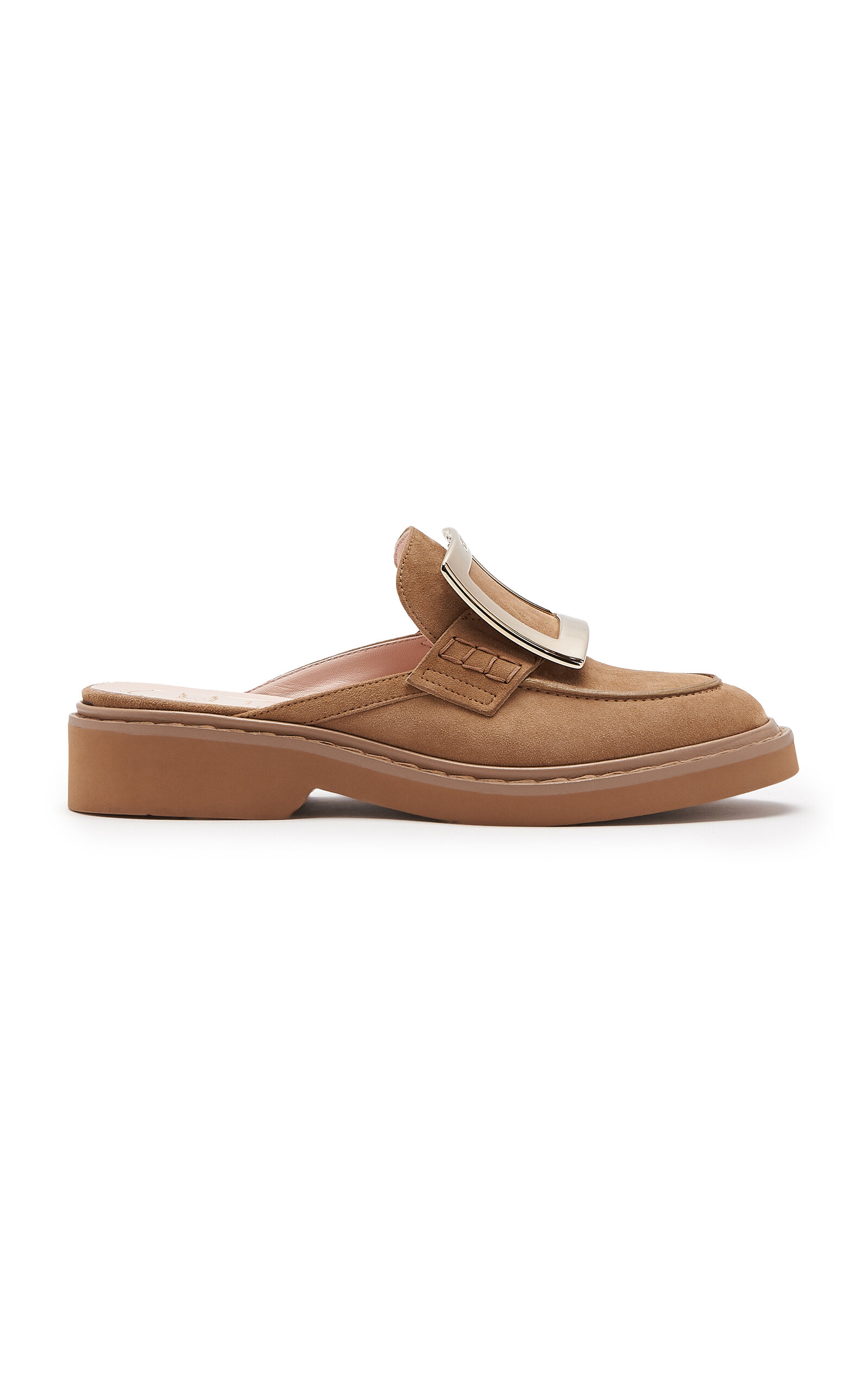 Roger Vivier - Viv Rangers Buckle-Detailed Suede Mule Loafers - Tan - IT 41 - Moda Operandi