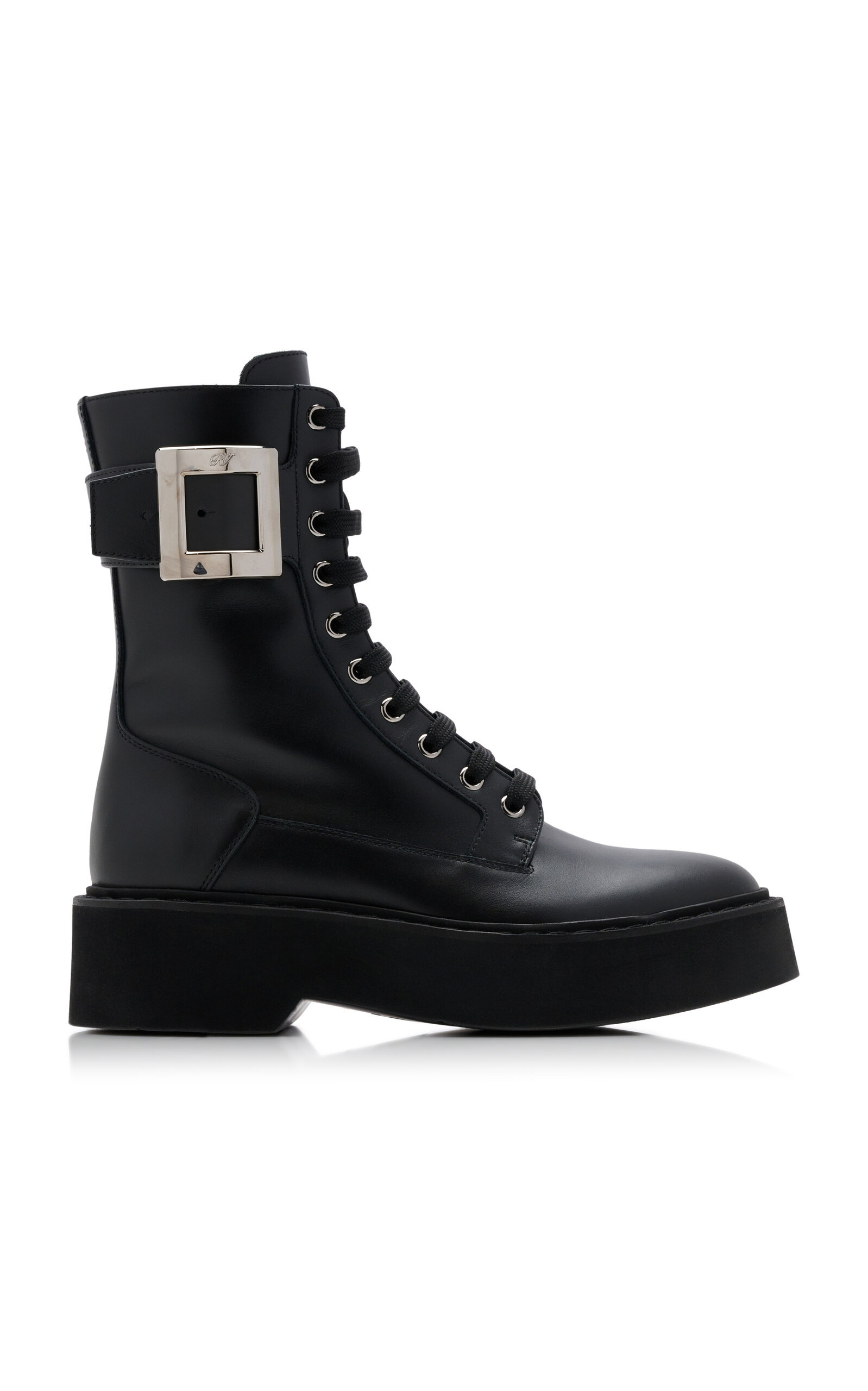 Roger Vivier - Viv Rangers Buckle-Embellished Lace-Up Leather Boots - Black - IT 36 - Moda Operandi