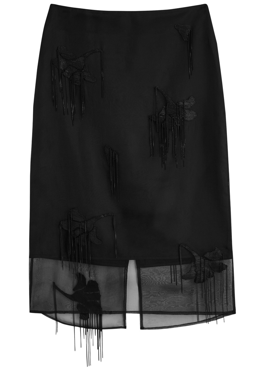 Rohe Tulip-embellished Silk-organza Midi Skirt - Black - 38 (UK10 / S)