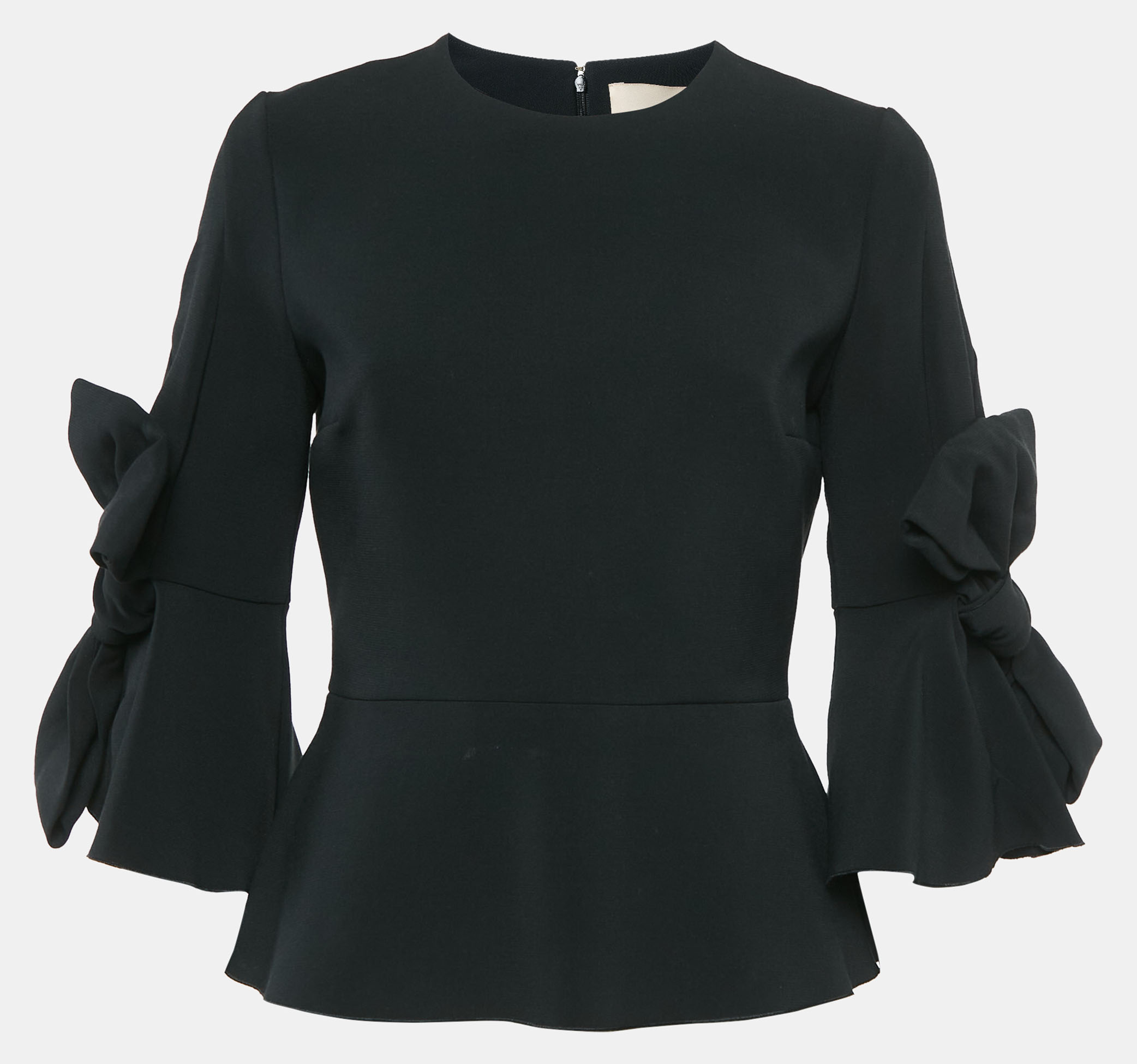 Roksanda Black Crepe Silk Bow Detail Peplum Top M