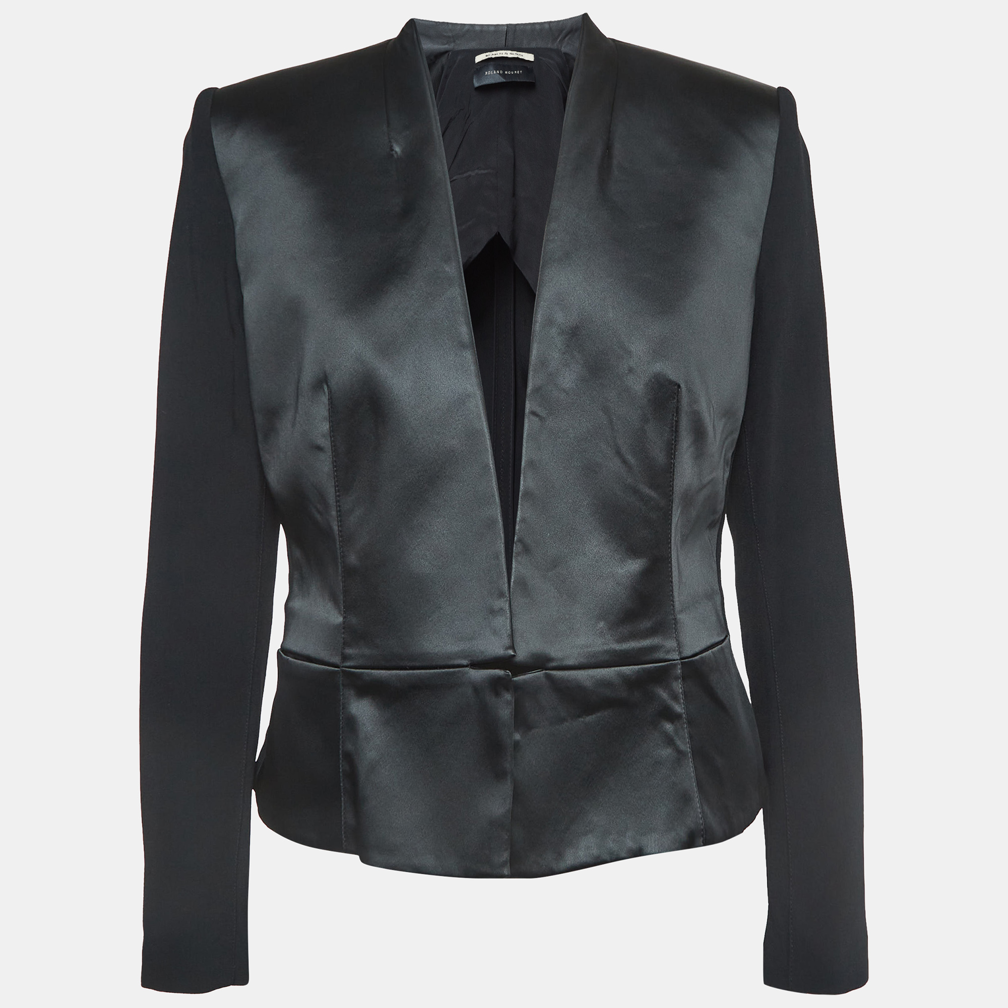 Roland Mouret Black Crepe Open Front Jacket M