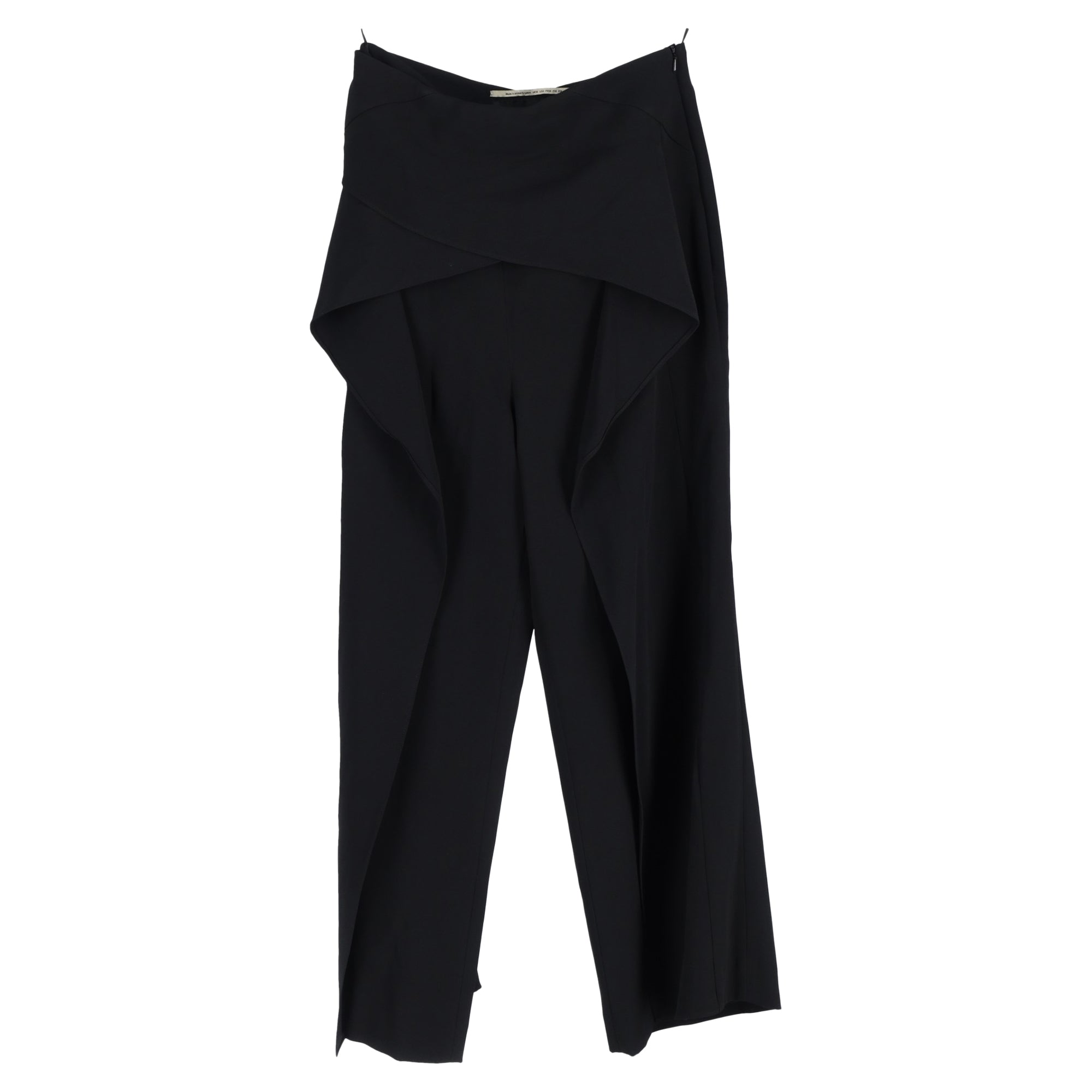 Roland Mouret Ruffle Detail Wide-Leg Trousers in Black Wool