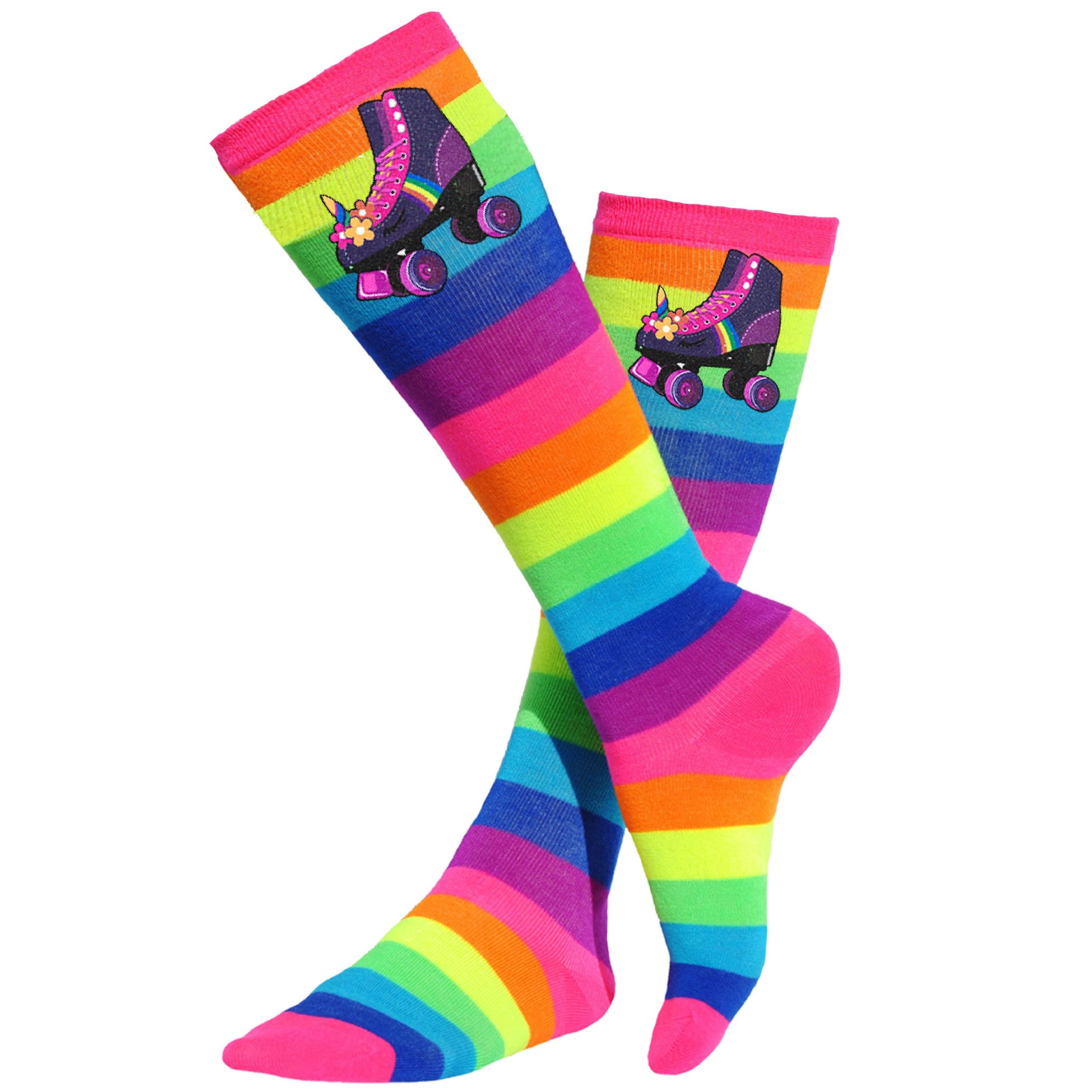 Roller Skates Party Socks Purple Unicorn Derby Rainbow Knee High Boot Birthday Gift Glow Skating Favors 001