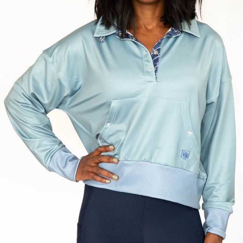 Romfh Ladies Crop Mock LS Shirt 2X Frozen/Navy