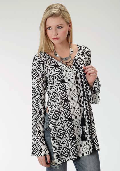 Roper Ladies Aztec Print Lace Front Tunic Top